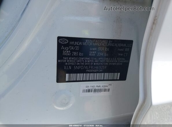 5NPD74LF9LH613259 2020 HYUNDAI ELANTRA Белый Вид подкапотного пространства
