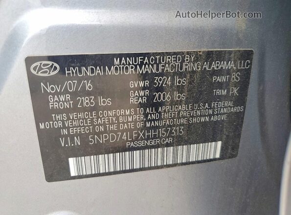 5NPD74LFXHH157313 2017 HYUNDAI ELANTRA Silver Widok komory silnika