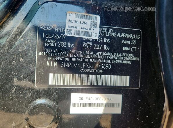 5NPD74LFXKH473690 2019 HYUNDAI ELANTRA Черный Вид подкапотного пространства