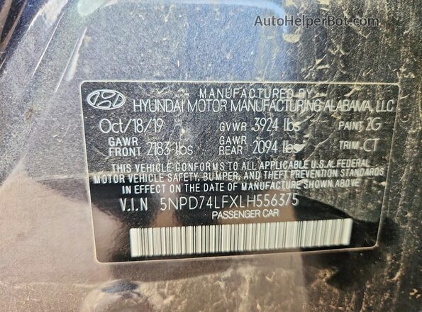 5NPD74LFXLH556375 2020 HYUNDAI ELANTRA Charcoal Շարժիչի բաժամունքի տեսք