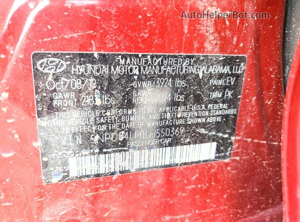 5NPD84LF0LH550369 2020 HYUNDAI ELANTRA Red Vista del compartimento del motor