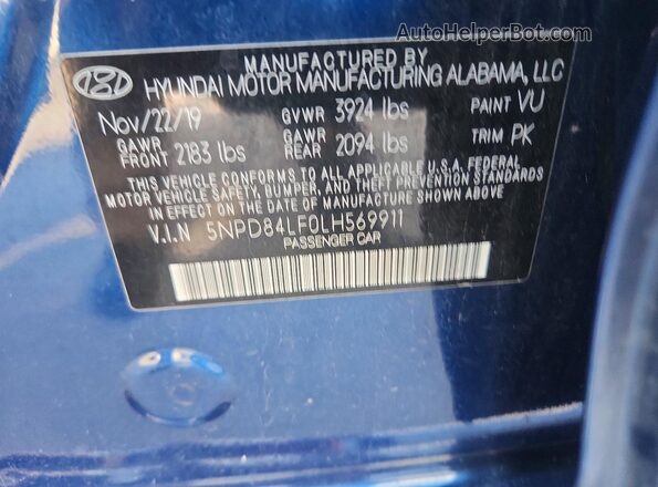 5NPD84LF0LH569911 2020 HYUNDAI ELANTRA Blue ძრავის განყოფილების ხედი