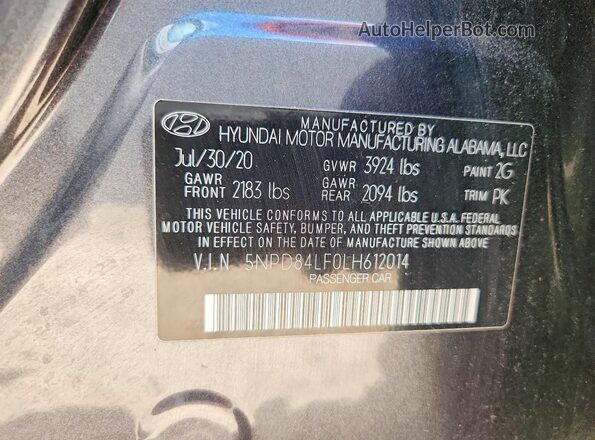 5NPD84LF0LH612014 2020 HYUNDAI ELANTRA Серый Вид наклейки с VIN-кодом