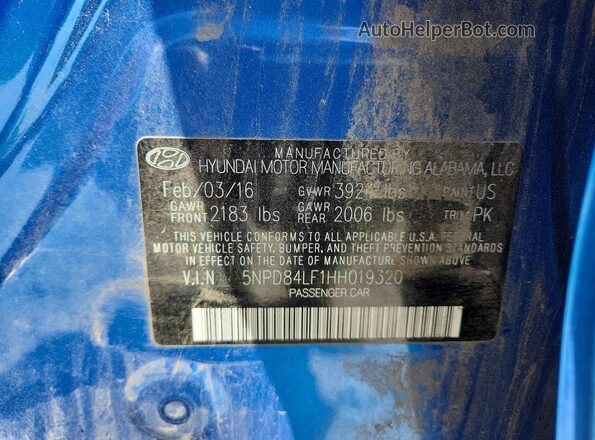 5NPD84LF1HH019320 2017 HYUNDAI ELANTRA Синий Вид подкапотного пространства