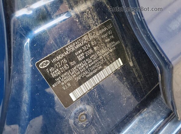5NPD84LF1HH025053 2017 HYUNDAI ELANTRA Blue VIN կոդի պիտակի տեսք