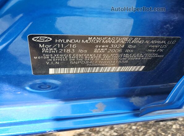 5NPD84LF1HH041558 2017 HYUNDAI ELANTRA Blue Вид підкапотного простору