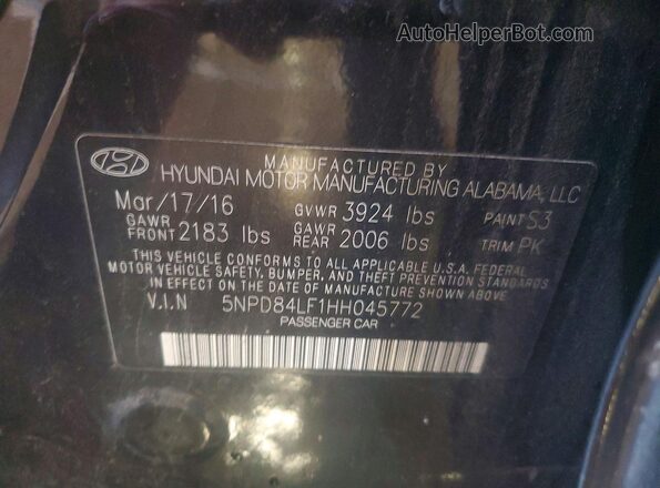 5NPD84LF1HH045772 2017 HYUNDAI ELANTRA Black Vista del compartimento del motor