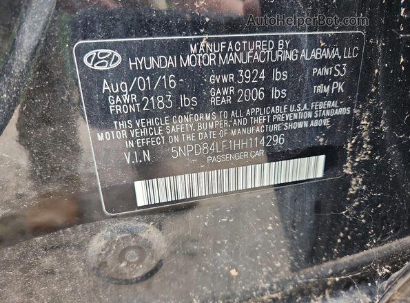 5NPD84LF1HH114296 2017 HYUNDAI ELANTRA Black Vista del compartimento del motor