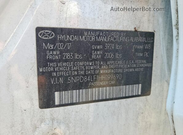 5NPD84LF1HH199690 2017 HYUNDAI ELANTRA White Vista del compartimento del motor