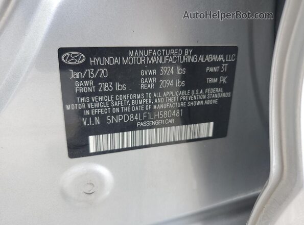 5NPD84LF1LH580481 2020 HYUNDAI ELANTRA Silver Engine compartment view