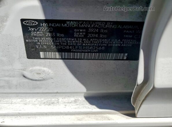 5NPD84LF1LH582568 2020 HYUNDAI ELANTRA White Շարժիչի բաժամունքի տեսք
