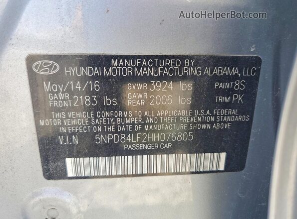 5NPD84LF2HH076805 2017 HYUNDAI ELANTRA Silver Vista del compartimento del motor