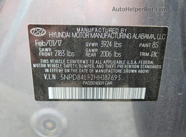 5NPD84LF2HH187693 2017 HYUNDAI ELANTRA Silver Vista del compartimento del motor