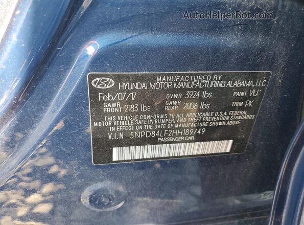 5NPD84LF2HH189749 2017 HYUNDAI ELANTRA Blue Շարժիչի բաժամունքի տեսք