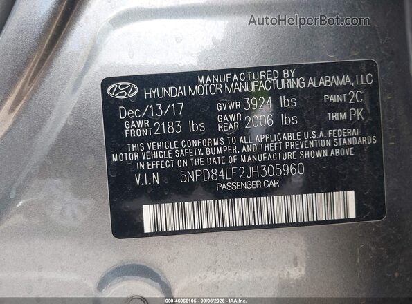 5NPD84LF2JH305960 2018 HYUNDAI ELANTRA Gray Widok komory silnika