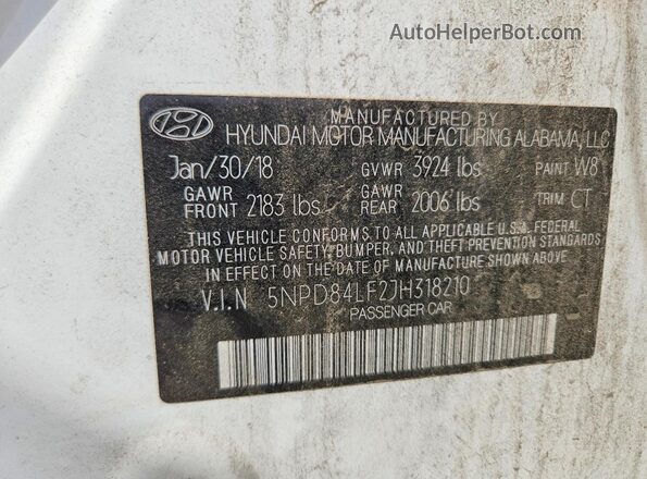 5NPD84LF2JH318210 2018 HYUNDAI ELANTRA White Widok komory silnika