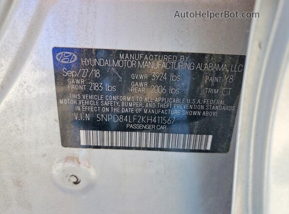 5NPD84LF2KH411567 2019 HYUNDAI ELANTRA Silver Շարժիչի բաժամունքի տեսք