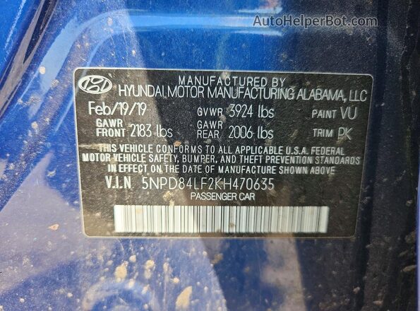 5NPD84LF2KH470635 2019 HYUNDAI ELANTRA Blue Շարժիչի բաժամունքի տեսք