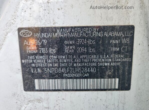 5NPD84LF2LH528440 2020 HYUNDAI ELANTRA White Շարժիչի բաժամունքի տեսք