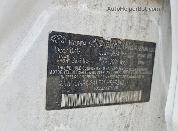 5NPD84LF2LH573362 2020 HYUNDAI ELANTRA White Շարժիչի բաժամունքի տեսք