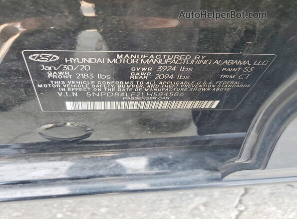 5NPD84LF2LH584586 2020 HYUNDAI ELANTRA Black ძრავის განყოფილების ხედი