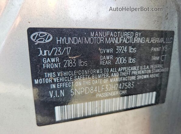 5NPD84LF3JH247583 2018 HYUNDAI ELANTRA Silver Widok komory silnika