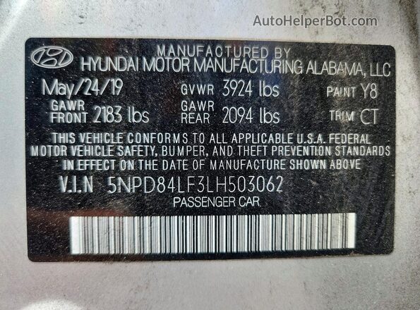 5NPD84LF3LH503062 2020 HYUNDAI ELANTRA Silver ძრავის განყოფილების ხედი