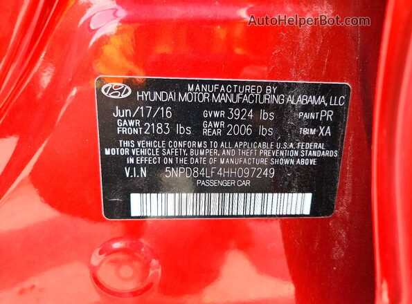 5NPD84LF4HH097249 2017 HYUNDAI ELANTRA Red Engine compartment view
