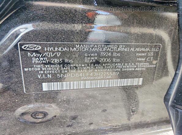 5NPD84LF4JH225589 2018 HYUNDAI ELANTRA Black Вид підкапотного простору