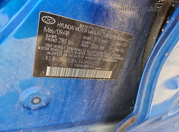 5NPD84LF4JH361236 2018 HYUNDAI ELANTRA Синий Вид подкапотного пространства
