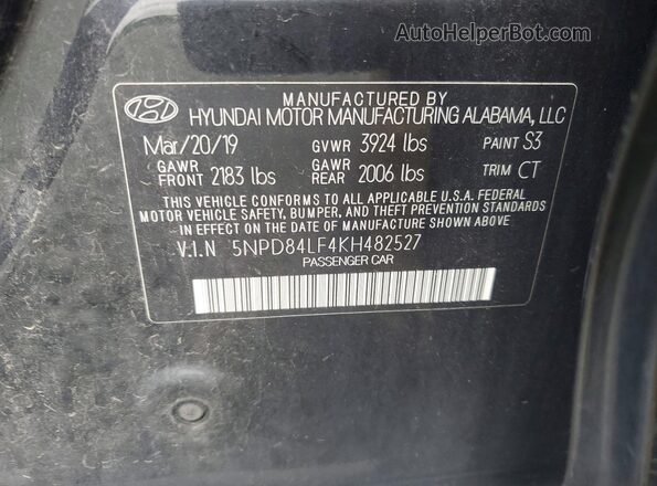 5NPD84LF4KH482527 2019 HYUNDAI ELANTRA Black Engine compartment view