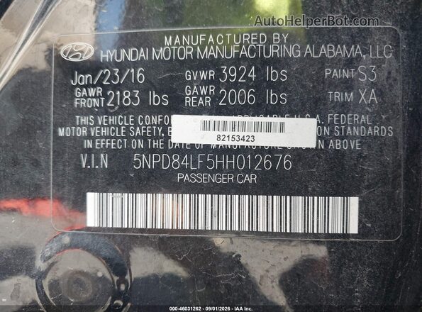 5NPD84LF5HH012676 2017 HYUNDAI ELANTRA Черный Вид подкапотного пространства