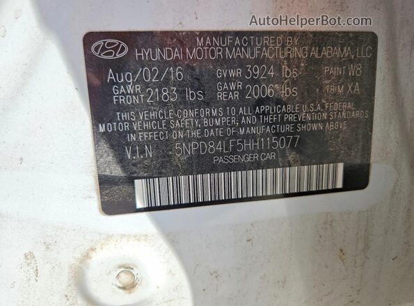 5NPD84LF5HH115077 2017 HYUNDAI ELANTRA White Вид підкапотного простору