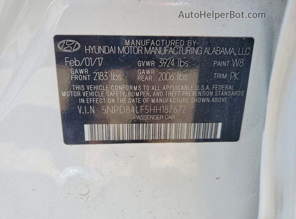 5NPD84LF5HH187672 2017 HYUNDAI ELANTRA White ძრავის განყოფილების ხედი