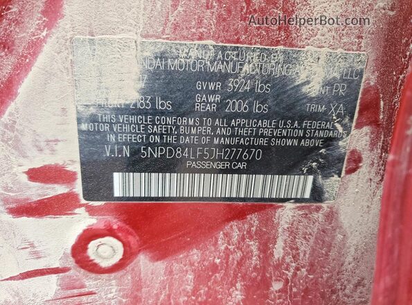 5NPD84LF5JH277670 2018 HYUNDAI ELANTRA Red 360 interior view