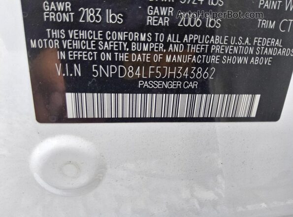 5NPD84LF5JH343862 2018 HYUNDAI ELANTRA White Շարժիչի բաժամունքի տեսք
