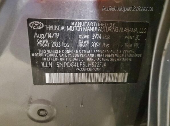5NPD84LF5LH522714 2020 HYUNDAI ELANTRA Gray Engine compartment view