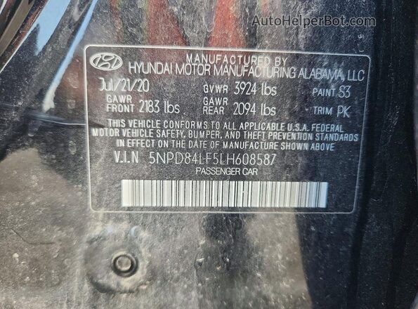 5NPD84LF5LH608587 2020 HYUNDAI ELANTRA Black Շարժիչի բաժամունքի տեսք