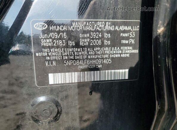 5NPD84LF6HH091405 2017 HYUNDAI ELANTRA Black ძრავის განყოფილების ხედი