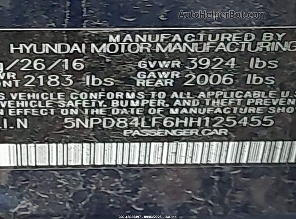 5NPD84LF6HH125455 2017 HYUNDAI ELANTRA Синий Вид подкапотного пространства