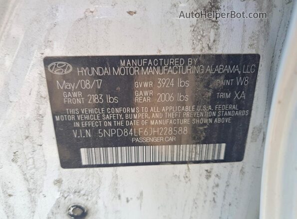 5NPD84LF6JH228588 2018 HYUNDAI ELANTRA White Engine compartment view