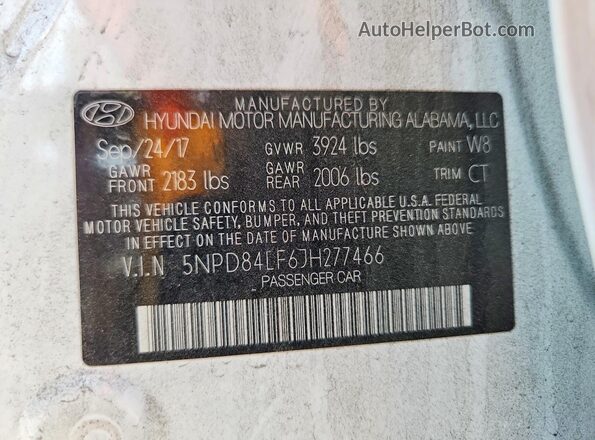 5NPD84LF6JH277466 2018 HYUNDAI ELANTRA White VIN կոդի պիտակի տեսք