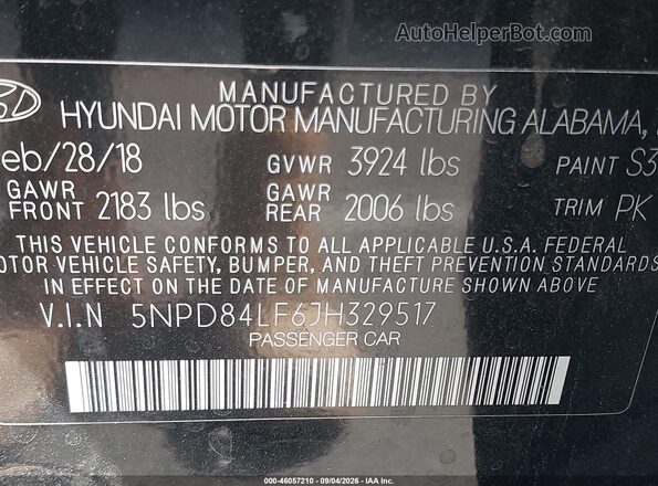 5NPD84LF6JH329517 2018 HYUNDAI ELANTRA Black Շարժիչի բաժամունքի տեսք