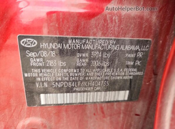 5NPD84LF6KH404735 2019 HYUNDAI ELANTRA Red Շարժիչի բաժամունքի տեսք