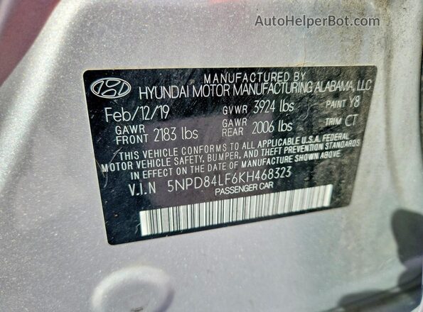 5NPD84LF6KH468323 2019 HYUNDAI ELANTRA Silver Вид наклейки з VIN-кодом