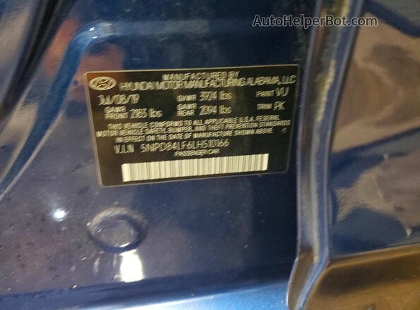 5NPD84LF6LH510166 2020 HYUNDAI ELANTRA Blue VIN կոդի պիտակի տեսք