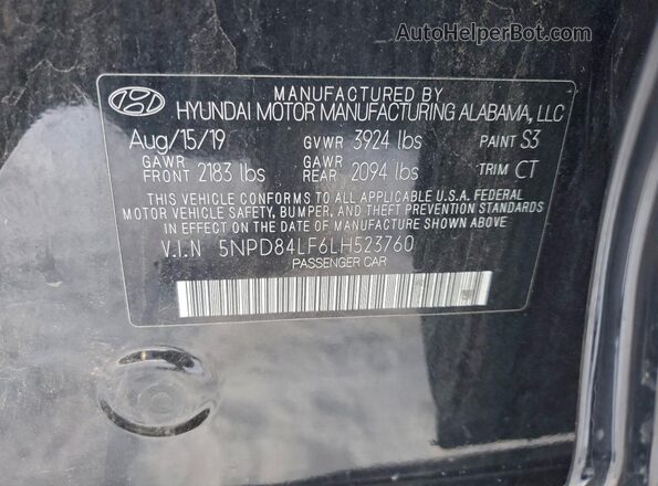 5NPD84LF6LH523760 2020 HYUNDAI ELANTRA Gray Engine compartment view