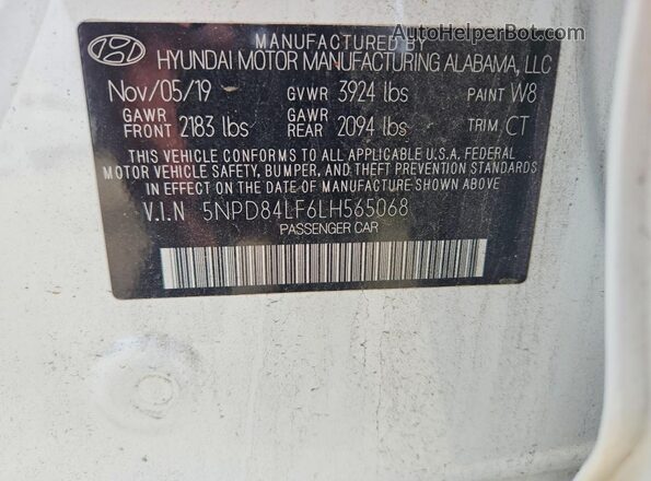 5NPD84LF6LH565068 2020 HYUNDAI ELANTRA White Widok komory silnika