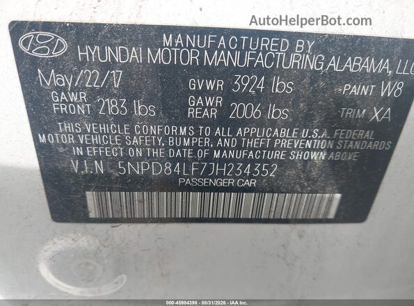 5NPD84LF7JH234352 2018 HYUNDAI ELANTRA White Engine compartment view