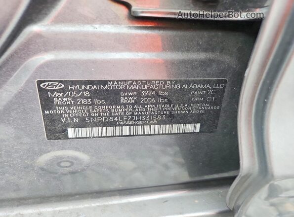 5NPD84LF7JH331583 2018 HYUNDAI ELANTRA Charcoal Widok komory silnika